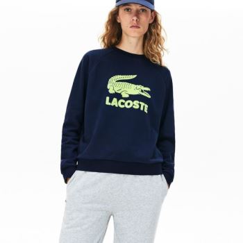 Lacoste Printed Fleece Sweatshirt Dámské - Mikiny Tmavě Blankyt Blankyt / Žluté | CZ-8PjT1F